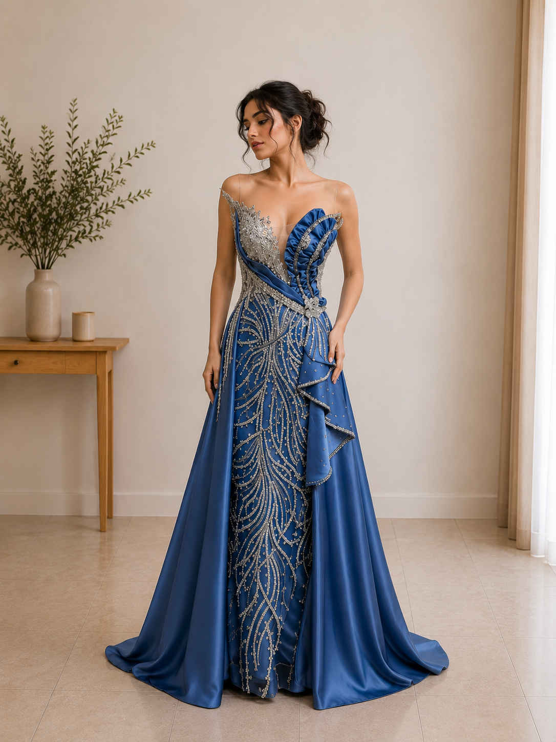 Robe de soirée bleu à strass